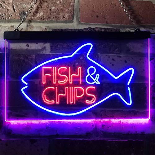 Seafood Fish & Chips Here Dual LED Neon Light Sign